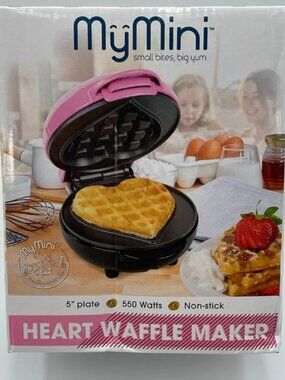Heart MyMini Waffle Maker, Pink, Limited Edition, 5” Plate, Non Stick - New